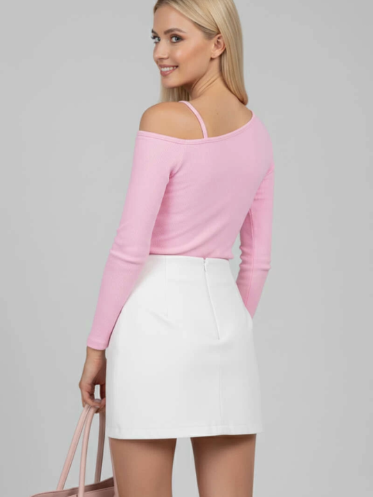 Tek Omuz İpli Bluz Pembe T4328 Tek Omuz İpli Bluz Pembe T4328