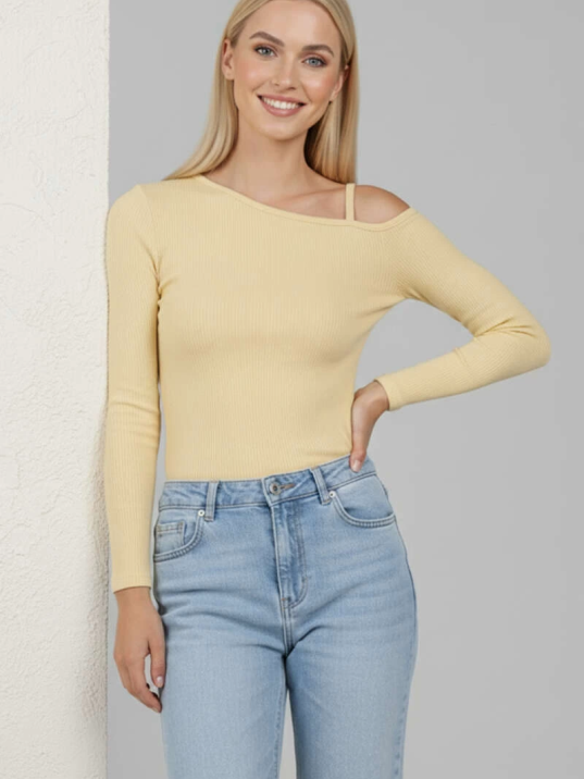 Tek Omuz İpli Bluz Sarı T4328 Tek Omuz İpli Bluz Sarı T4328