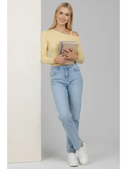 Tek Omuz İpli Bluz Sarı T4328