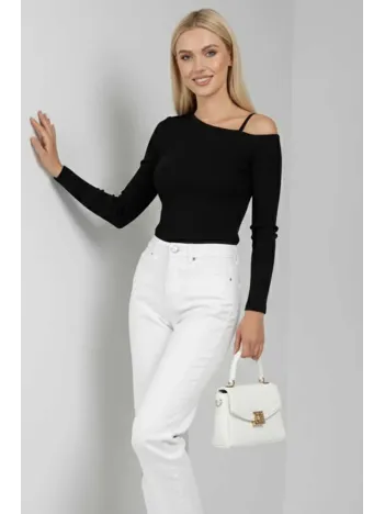 Tek Omuz İpli Bluz Siyah T4328