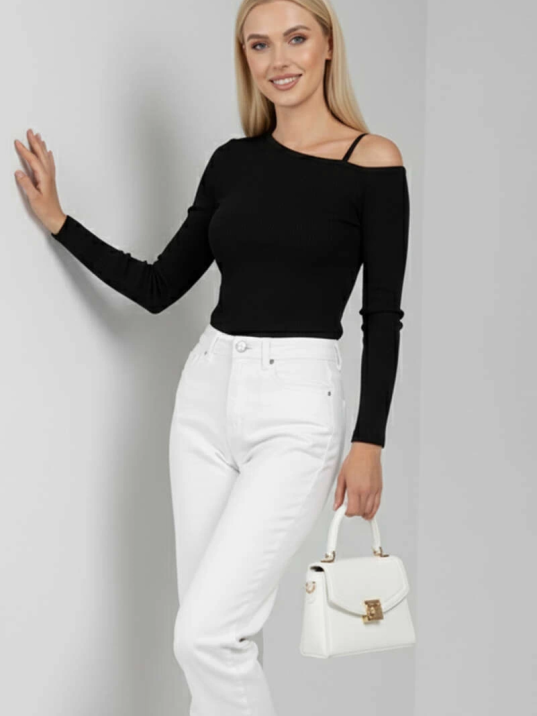 Tek Omuz İpli Bluz Siyah T4328 Tek Omuz İpli Bluz Siyah T4328