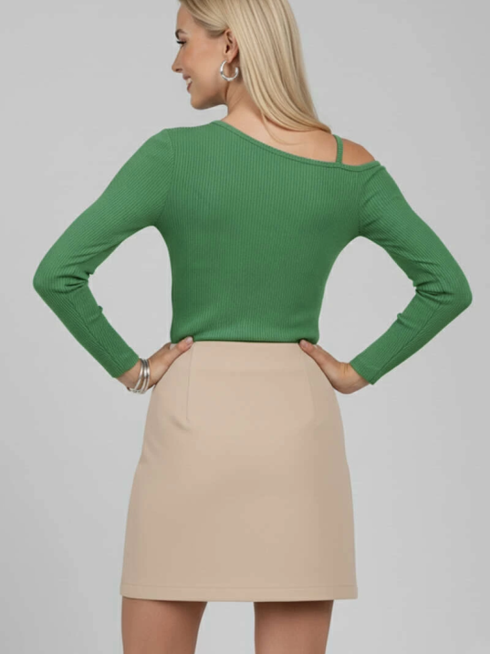 Tek Omuz İpli Bluz Yeşil T4328 Tek Omuz İpli Bluz Yeşil T4328