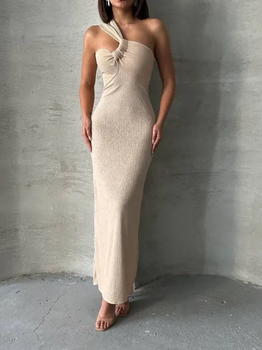 Tek Omuz Pliseli Elbise