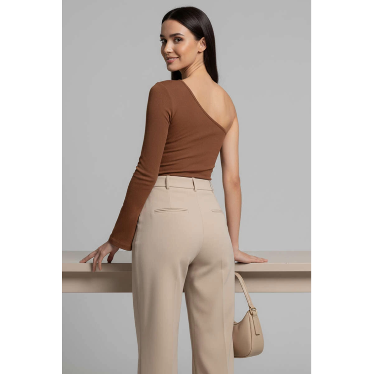 Tek Omuzlu Basic Bluz kahve T4275 Tek Omuzlu Basic Bluz kahve T4275