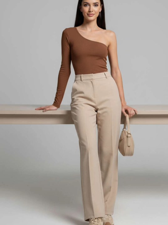 Tek Omuzlu Basic Bluz kahve T4275 Tek Omuzlu Basic Bluz kahve T4275