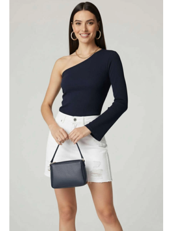 Tek Omuzlu Basic Bluz Lacivert T4275 Tek Omuzlu Basic Bluz Lacivert T4275