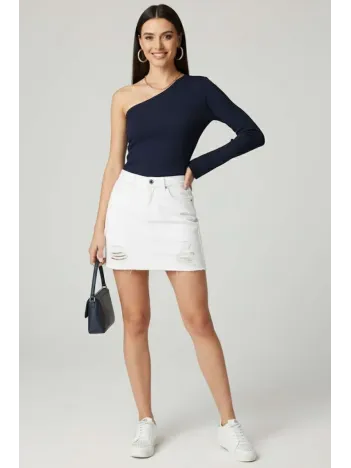 Tek Omuzlu Basic Bluz Lacivert T4275