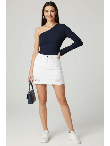 Tek Omuzlu Basic Bluz Lacivert T4275 Tek Omuzlu Basic Bluz Lacivert T4275