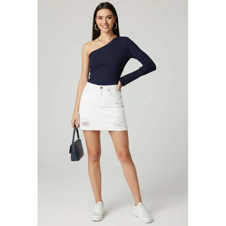 Tek Omuzlu Basic Bluz Lacivert T4275 Tek Omuzlu Basic Bluz Lacivert T4275