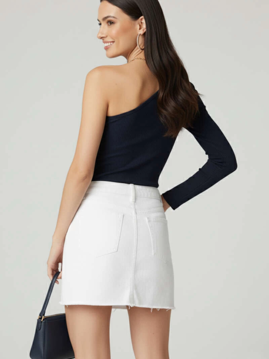 Tek Omuzlu Basic Bluz Lacivert T4275 Tek Omuzlu Basic Bluz Lacivert T4275