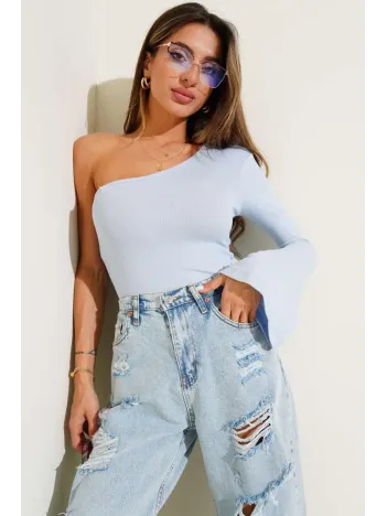 Tek Omuzlu Basic Bluz Mavi T4275