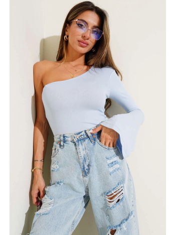 Tek Omuzlu Basic Bluz Mavi T4275 Tek Omuzlu Basic Bluz Mavi T4275