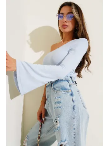 Tek Omuzlu Basic Bluz Mavi T4275