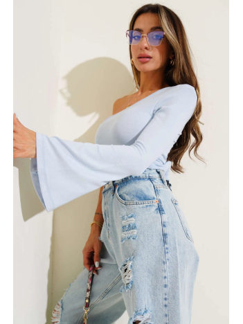 Tek Omuzlu Basic Bluz Mavi T4275 Tek Omuzlu Basic Bluz Mavi T4275