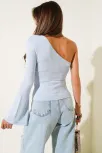 Tek Omuzlu Basic Bluz Mavi T4275
