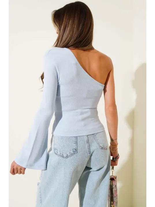 Tek Omuzlu Basic Bluz Mavi T4275