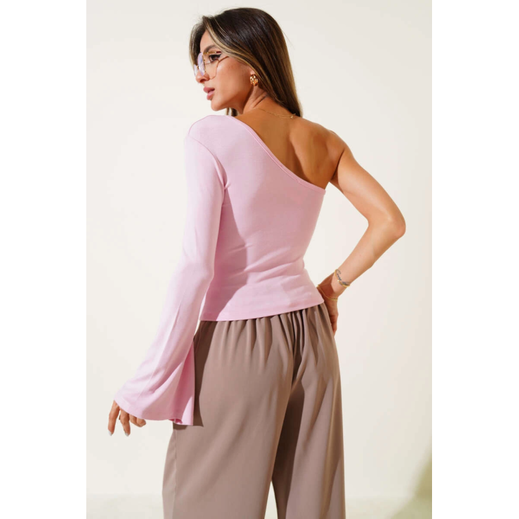 Tek Omuzlu Basic Bluz Pembe T4275 Tek Omuzlu Basic Bluz Pembe T4275