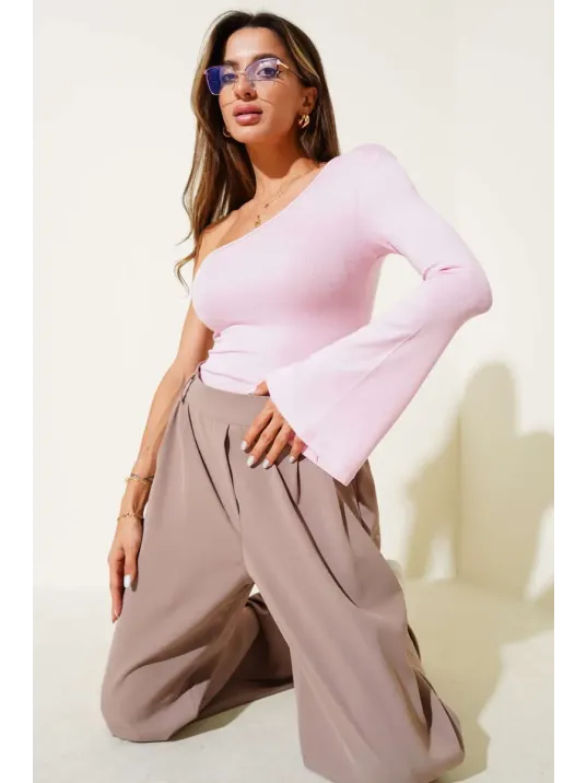 Tek Omuzlu Basic Bluz Pembe T4275