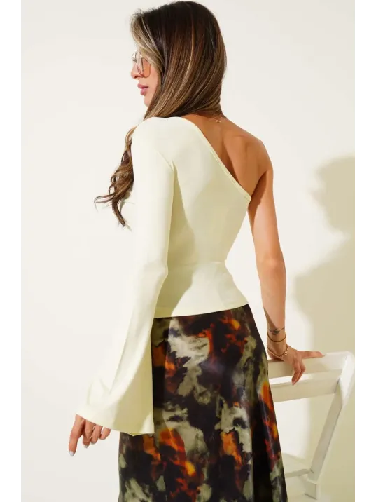 Tek Omuzlu Basic Bluz Sarı T4275