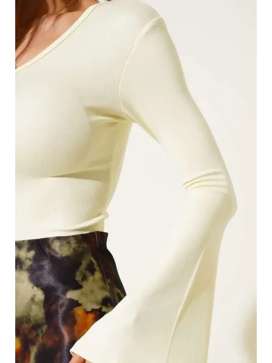 Tek Omuzlu Basic Bluz Sarı T4275