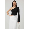 Tek Omuzlu Basic Bluz Siyah T4275 Tek Omuzlu Basic Bluz Siyah T4275
