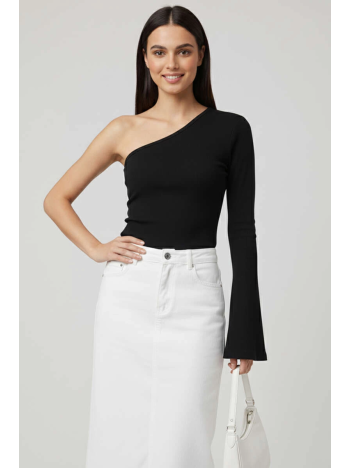 Tek Omuzlu Basic Bluz Siyah T4275 Tek Omuzlu Basic Bluz Siyah T4275