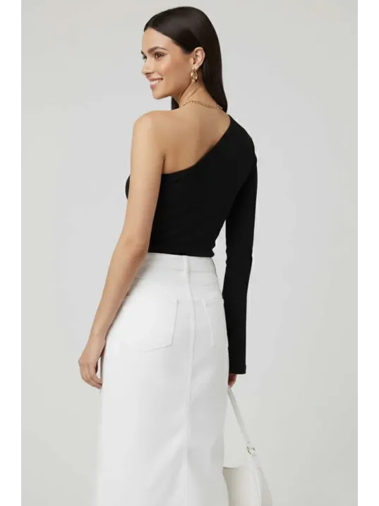 Tek Omuzlu Basic Bluz Siyah T4275