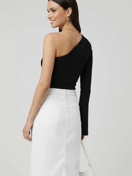 Tek Omuzlu Basic Bluz Siyah T4275 Tek Omuzlu Basic Bluz Siyah T4275