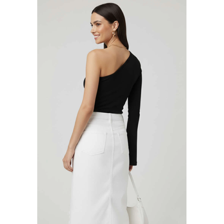 Tek Omuzlu Basic Bluz Siyah T4275 Tek Omuzlu Basic Bluz Siyah T4275