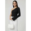 Tek Omuzlu Basic Bluz Siyah T4275 Tek Omuzlu Basic Bluz Siyah T4275