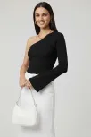 Tek Omuzlu Basic Bluz Siyah T4275