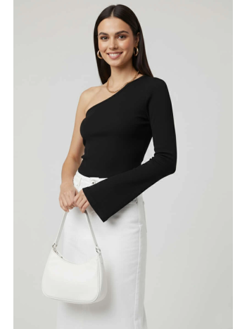 Tek Omuzlu Basic Bluz Siyah T4275 Tek Omuzlu Basic Bluz Siyah T4275