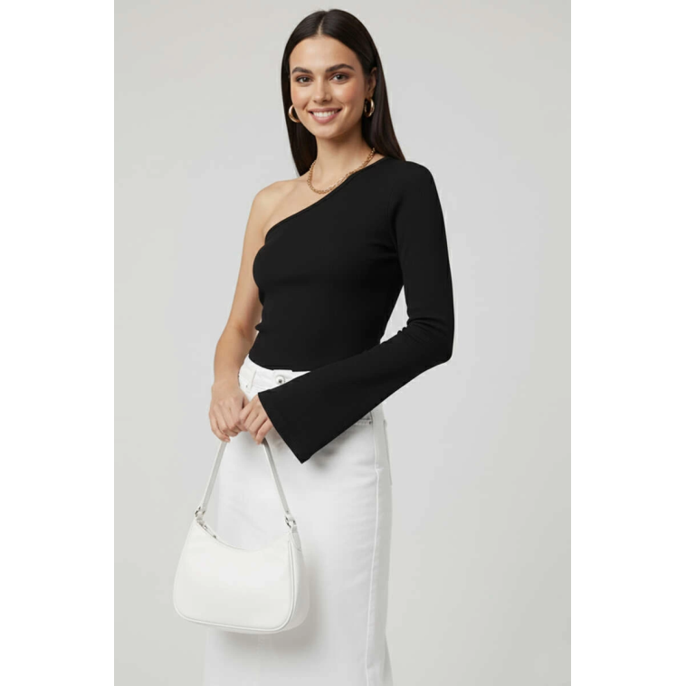 Tek Omuzlu Basic Bluz Siyah T4275 Tek Omuzlu Basic Bluz Siyah T4275
