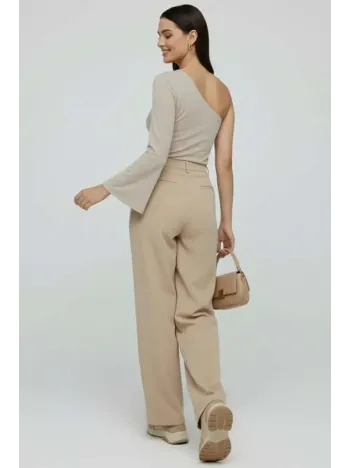 Tek Omuzlu Basic Bluz Vizon T4275