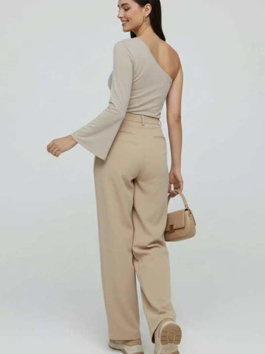 Tek Omuzlu Basic Bluz Vizon T4275 Tek Omuzlu Basic Bluz Vizon T4275