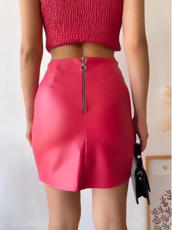 Tek yırtmaçlı arkadan fermuarlı deri etek fuşya s24475 Tek yırtmaçlı arkadan fermuarlı deri etek fuşya s24475