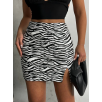 Tek yırtmaçlı zebra desenli deri etek beyazsiyah w24475-S Tek yırtmaçlı zebra desenli deri etek beyazsiyah w24475-S