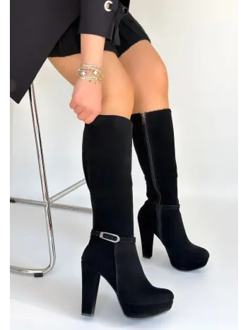 Tekja Siyah Süet Topuklu Çizme