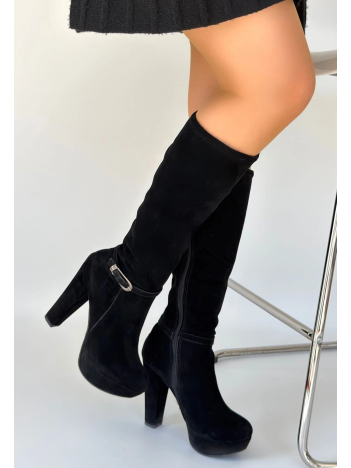 Tekja Siyah Süet Topuklu Çizme