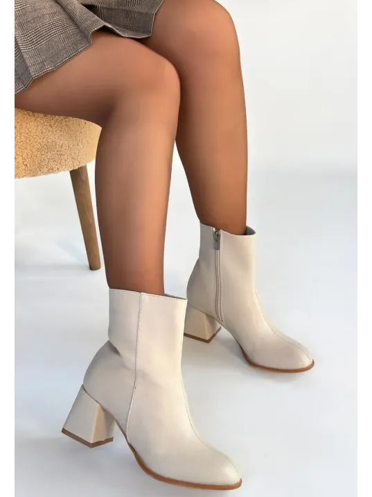 Tendy Bej Cilt Topuklu Bot Tendy Bej Cilt Topuklu Bot