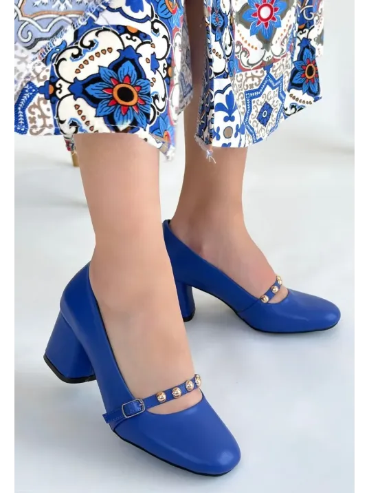 Tino Mavi Cilt Topuklu Ayakkabı Tino Mavi Cilt Topuklu Ayakkabı