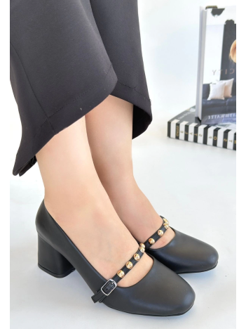 Tino Siyah Cilt Topuklu Ayakkabı Tino Siyah Cilt Topuklu Ayakkabı