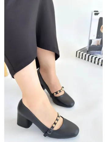 Tino Siyah Cilt Topuklu Ayakkabı Tino Siyah Cilt Topuklu Ayakkabı