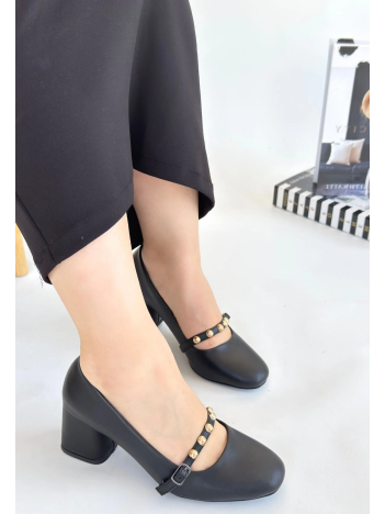 Tino Siyah Cilt Topuklu Ayakkabı Tino Siyah Cilt Topuklu Ayakkabı