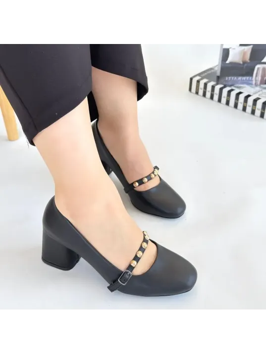 Tino Siyah Cilt Topuklu Ayakkabı Tino Siyah Cilt Topuklu Ayakkabı