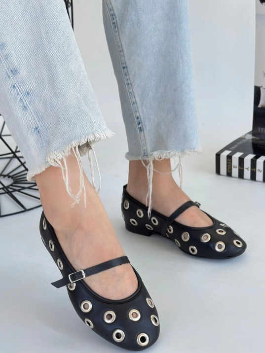 Tinta Siyah Cilt Babet Ayakkabı Tinta Siyah Cilt Babet Ayakkabı