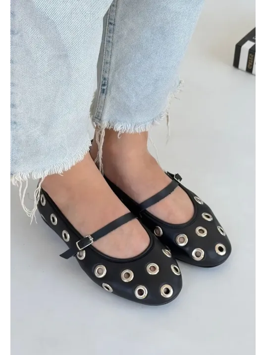 Tinta Siyah Cilt Babet Ayakkabı Tinta Siyah Cilt Babet Ayakkabı