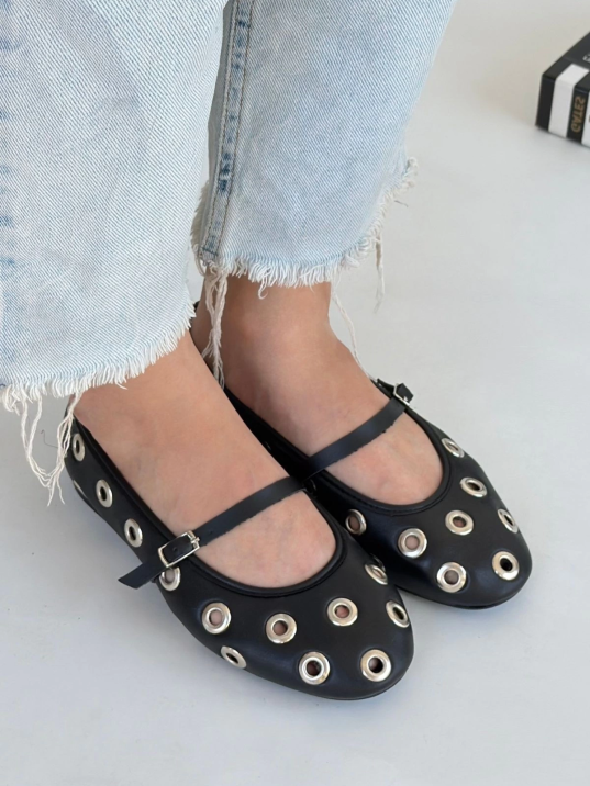 Tinta Siyah Cilt Babet Ayakkabı Tinta Siyah Cilt Babet Ayakkabı