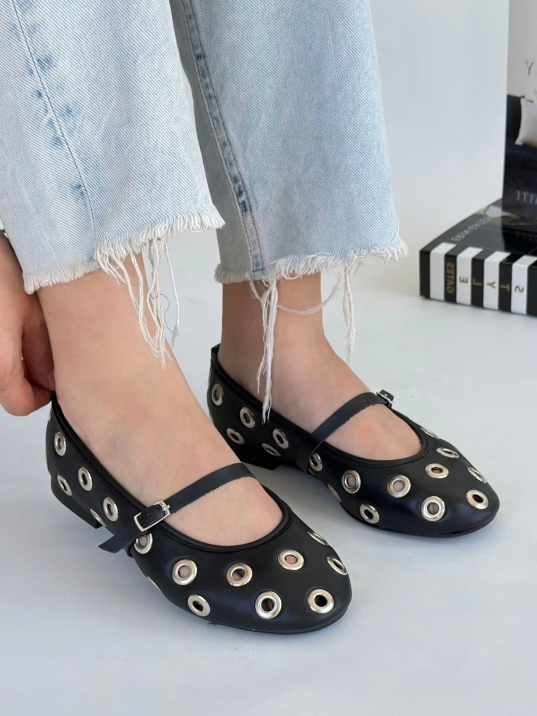 Tinta Siyah Cilt Babet Ayakkabı Tinta Siyah Cilt Babet Ayakkabı