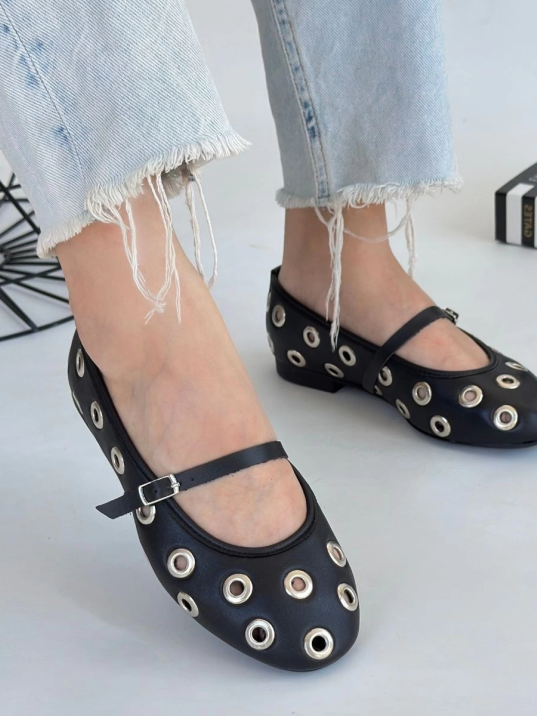 Tinta Siyah Cilt Babet Ayakkabı Tinta Siyah Cilt Babet Ayakkabı